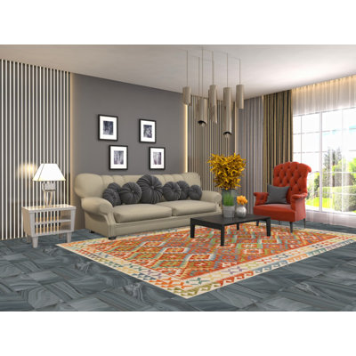 Tapis oriental réversible en laine Kilim 7 x 10
