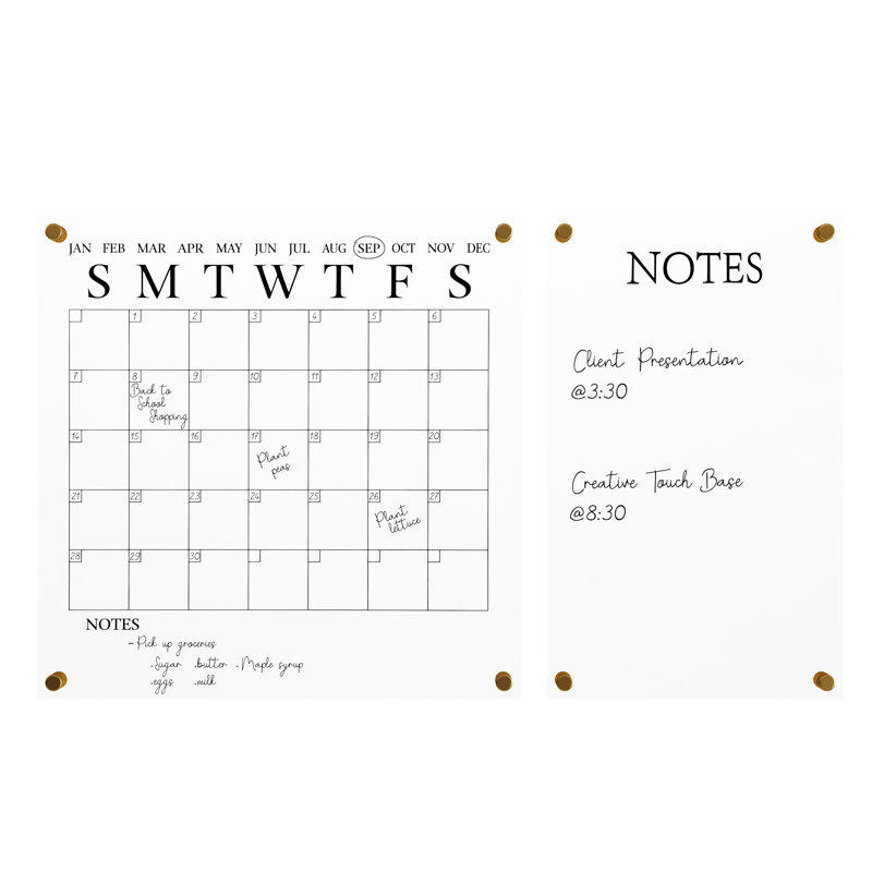 Clear Acrylic Wall Calendar and Notes Board Set with Marker