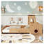 Lit simple pour enfants avec tiroirs de rangement et bureau intégré - structure de lit en bois naturel avec design de voiture ludique, lit pour enfant sécuritaire à profil bas