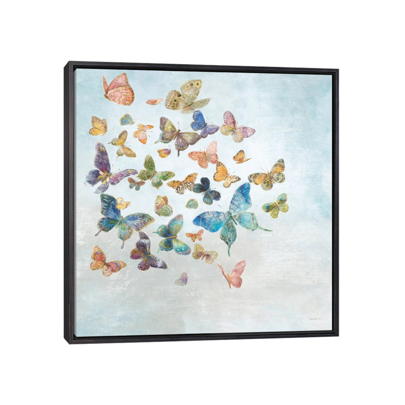 " Beautiful Butterflies V3 Sq Light " by Danhui Nai, Distressed Black Framed, 26" H x 26" W x 1.5" D, No Mat
