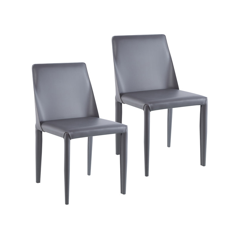 Alycen Genuine Leather Upholstered Dining Chair, Grey