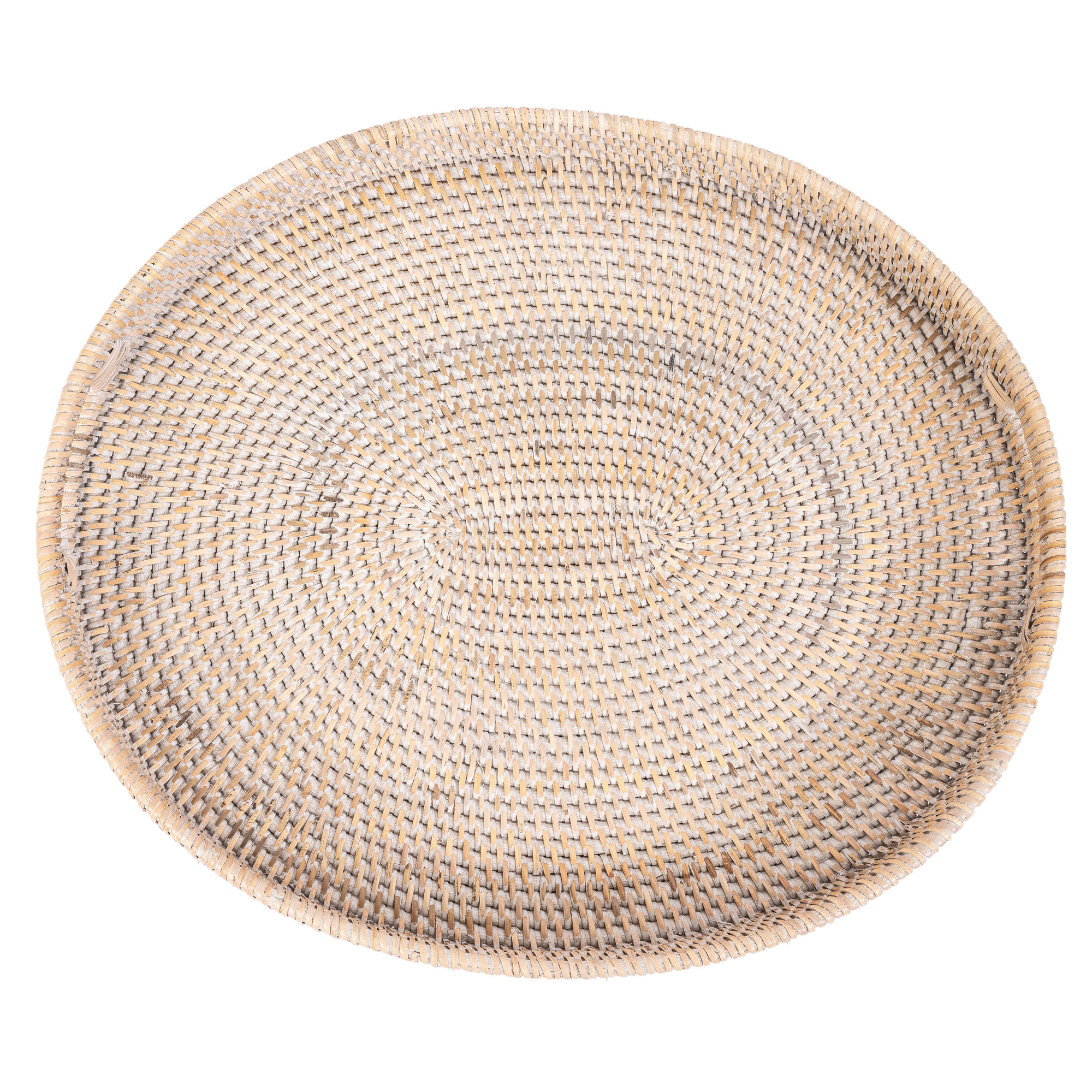 Artifacts Rattan Oval Ottoman Tray With Cutout Handles, 18"W x 15"D x 2"H, White Wash