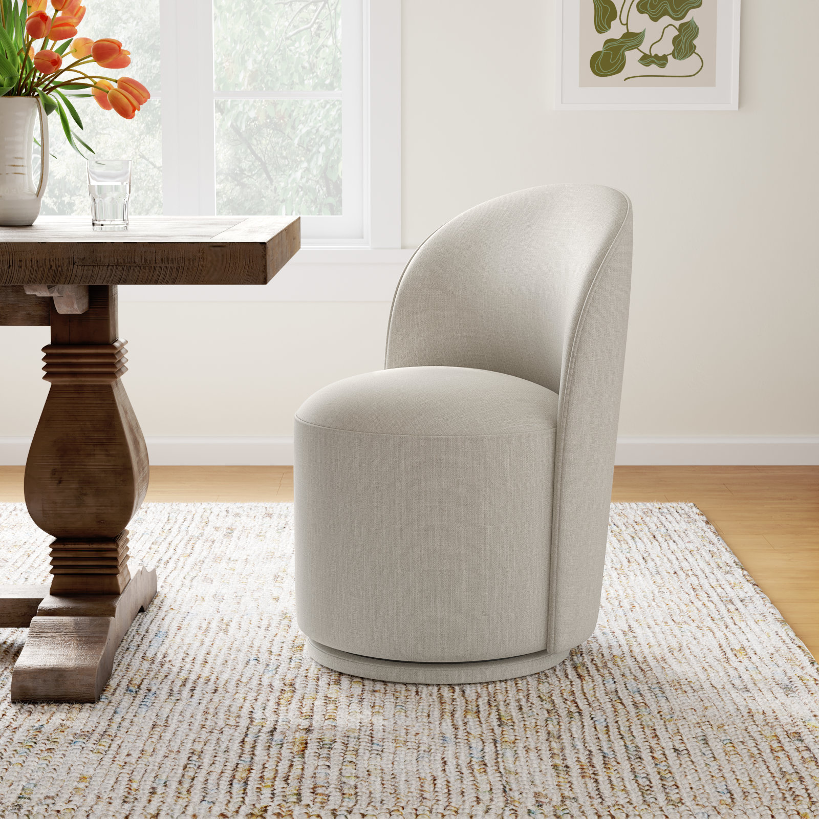 Sharlene Swivel Dining Chair, Effie Linen Performance Linen