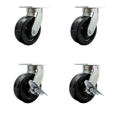 Extra Heavy Duty Phenolic Wheel Swivel Caster Set with 2 Brakes Set of 4