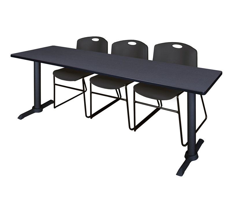 Table de formation Neyland Cain T-Base et 3 chaises empilables Zeng, Noir, Gris