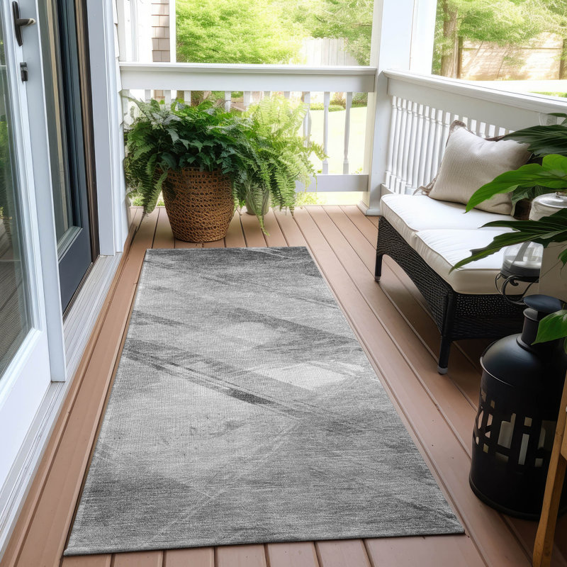 Machine Washable Indoor/Outdoor Claudian ACN1537 Gray Rug, Runner 2'3" x 7'6"