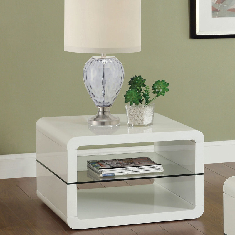 Emerson White High Gloss 1-Shelf Rectangular Side End Table