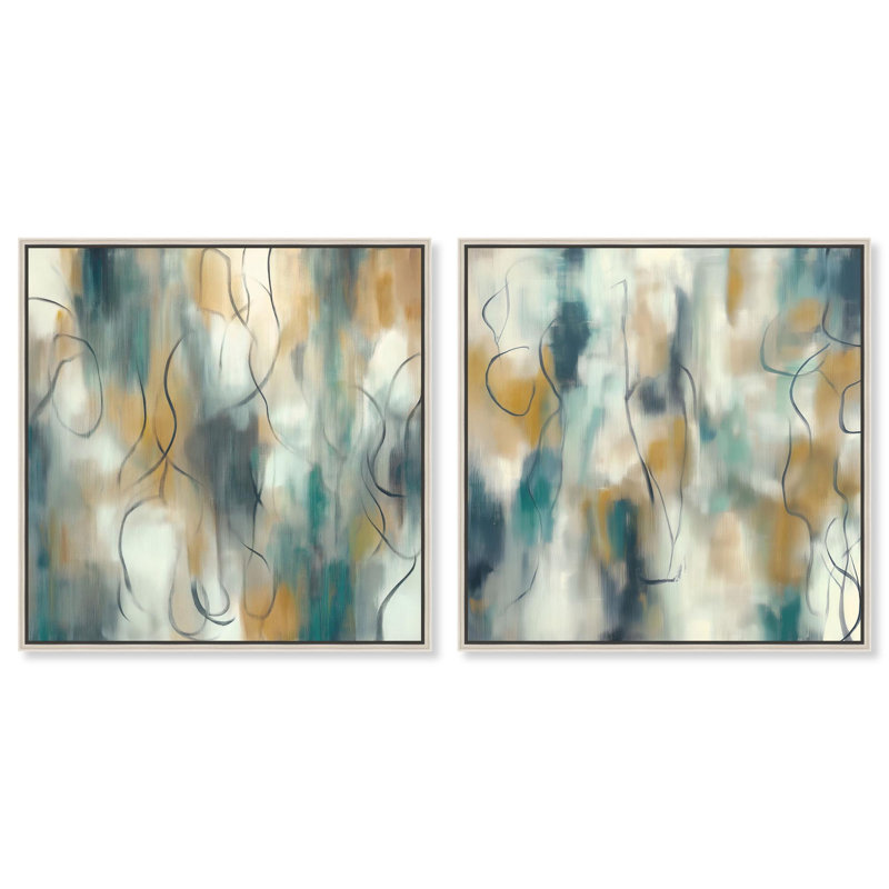 "Tranquil Abstract Fluidité", reproduction d'art sur toile par Art Remedy, cadre argenté, 40 x 40, H 41 po x l 41 po