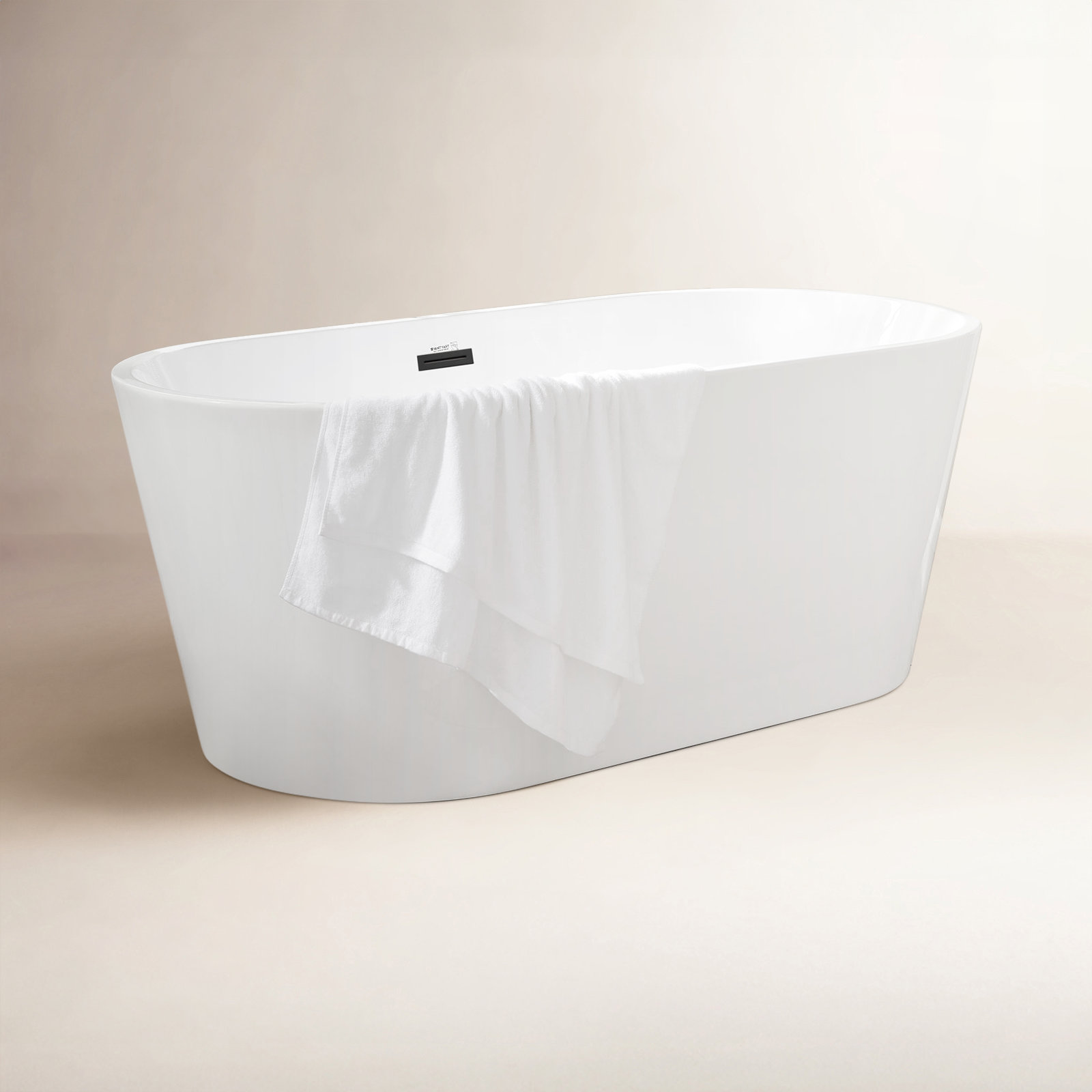 Iris 59" Freestanding Soaking Acrylic Bathtub, White/Matte Black
