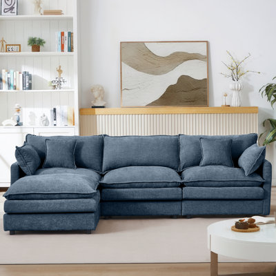 Modular Sectional Sofa With Movable Ottoman, Comfy Cloud Couches For Living Room, DIY Combination For Flexible Layouts
