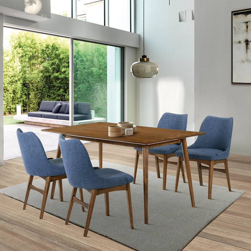 Menominee 4 - Person Four Leg Base Dining Set, Walnut, Blue/Walnut