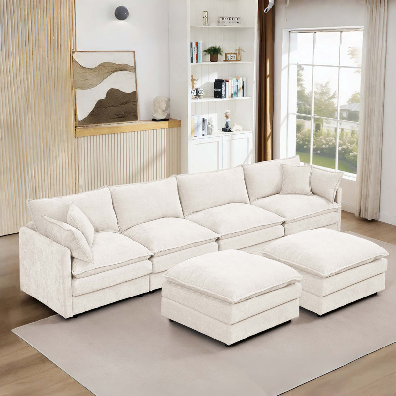 Canapé modulaire modulaire, ensemble de canapé en U en forme de U de 130,7 po pour le salon, canapé à 4 places confortable avec repose-pieds mobile, combinaison de bricolage, chenille