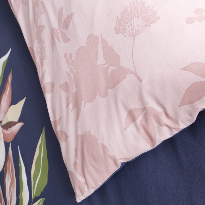 Opulent Floral Reversible Duvet Cover Set with Pillowcases Navy, Kingsize - 2 Standard Pillowcases