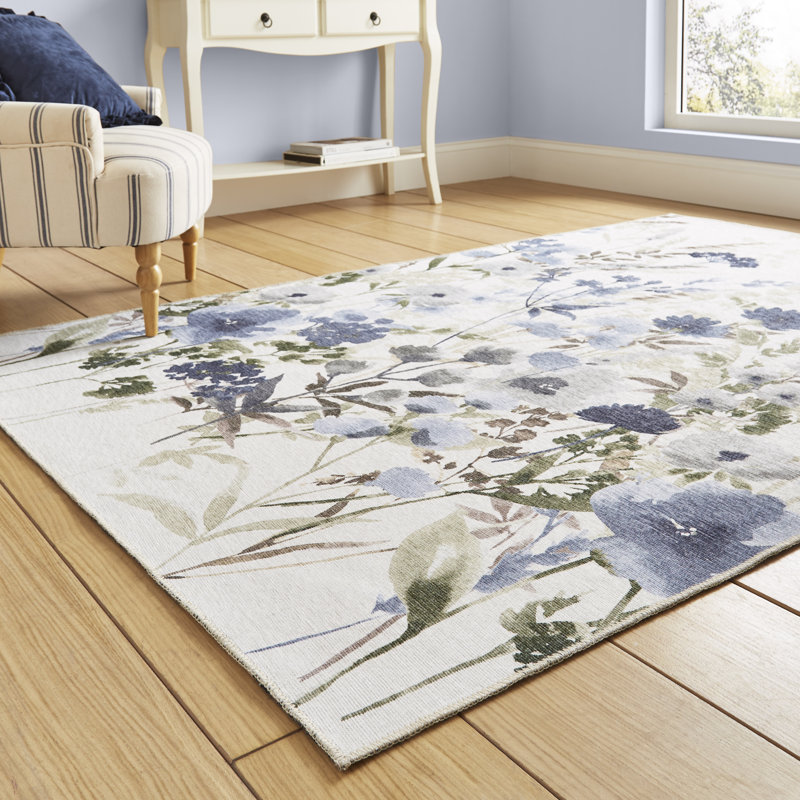 Floral Digitally Printed 122cm X 170cm Area Rug, Rectangle 152 x 230 cm, Blue