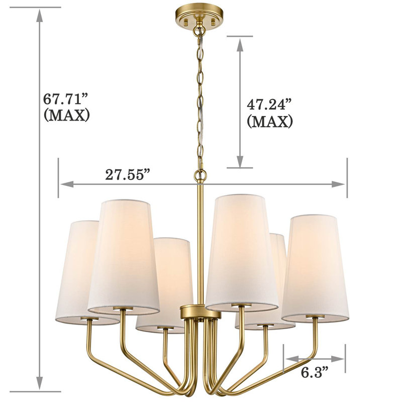 Portofino Modern Brass Fabric Shade Pendant Light Fixture - 6 Light, Brass