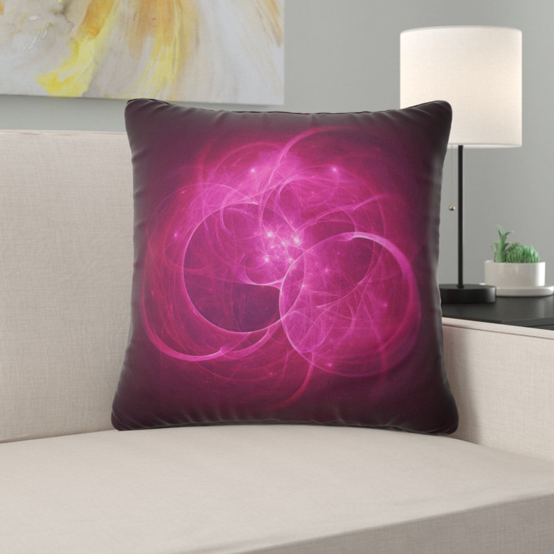 Cercles magenta brillant - coussin abstrait imprimé, 16 po x 1 po, Coussin décoratif