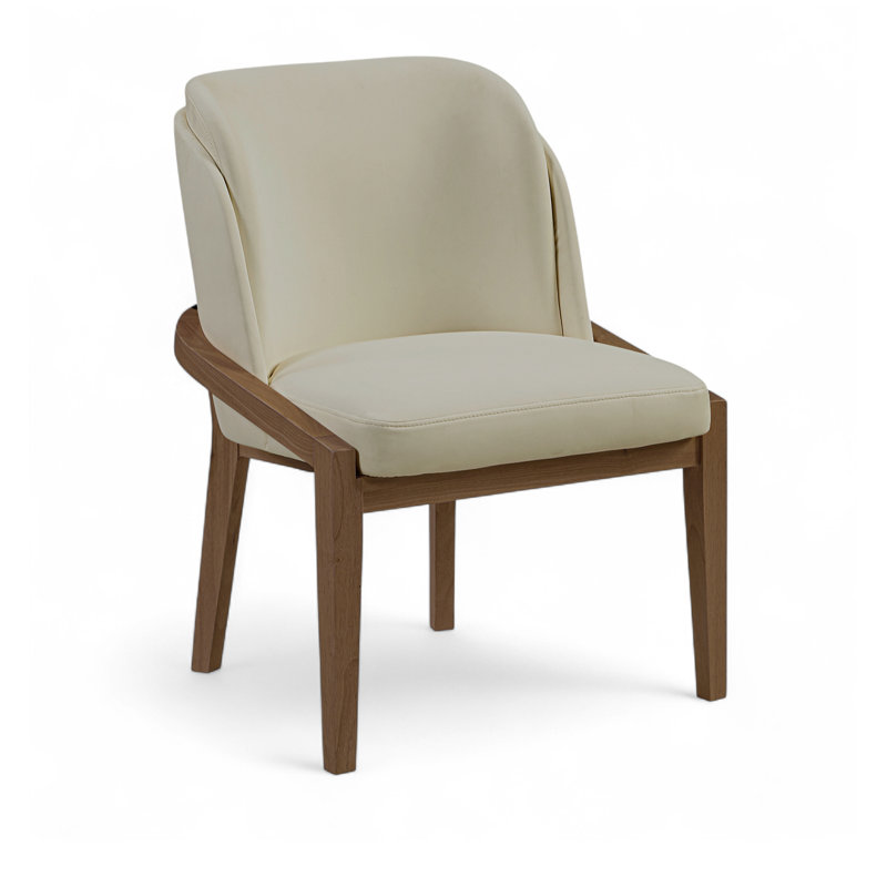 Chaise rembourrée en cuir Navo, Noyer teinté, Cuir végétalien beige
