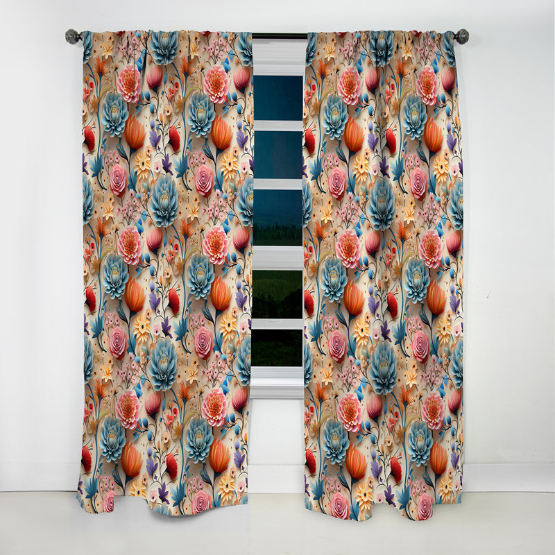 Motif botanique pastel arc-en-ciel II - Rideau floral - Rideau occultant floral - 1 panneau, L 52 po x L 120 po