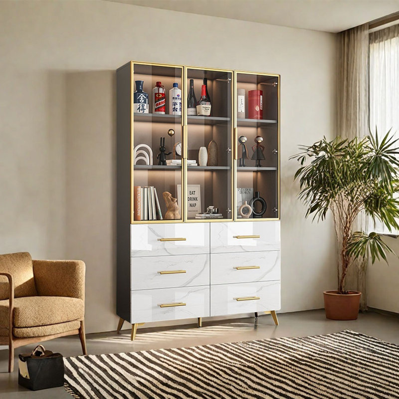 Norik, (3 Shelves) 70.87"H x 41.34"W x 15.75"D, Gold/Gray