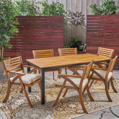 Finney 7 Piece Teak Dining Set with Cushions