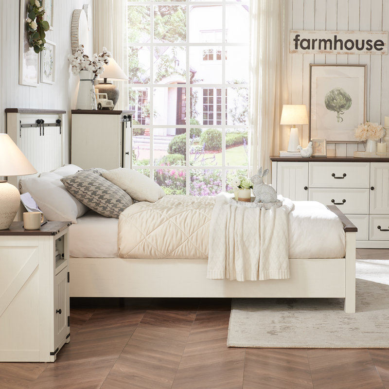 White Farmhouse Wood Dresser with Rustic Metal Handles