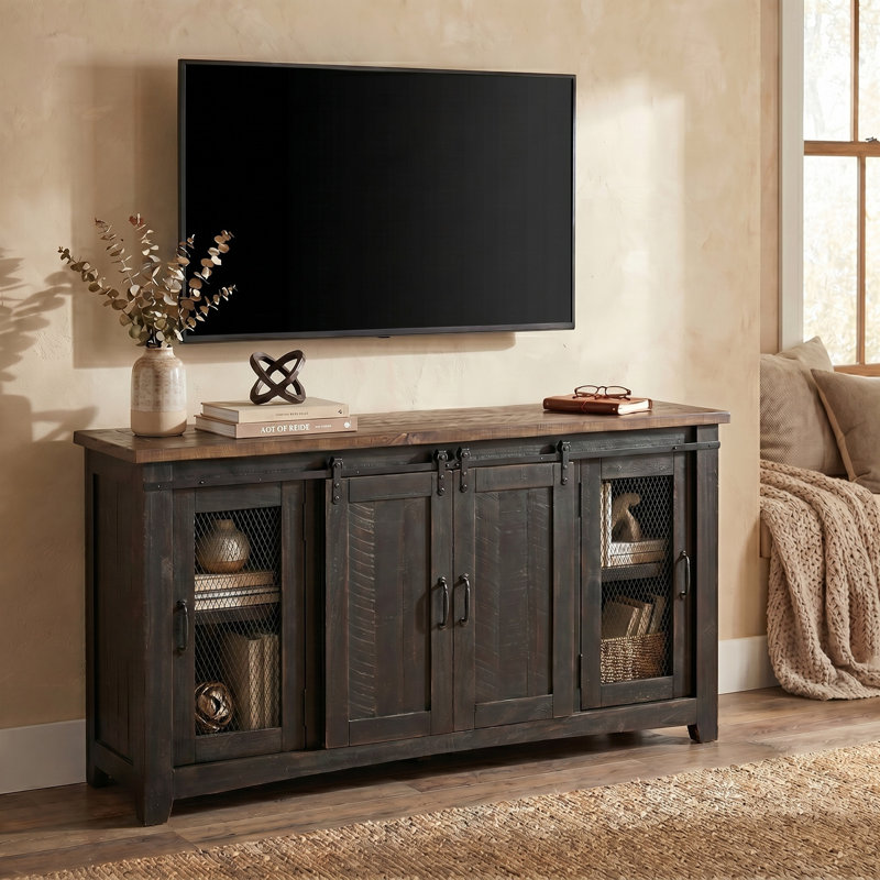 Kinsella Solid Wood TV Stand, Black/Brown