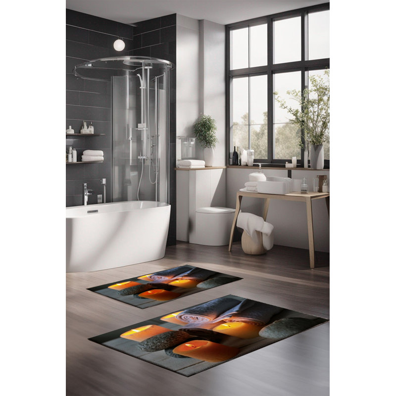 Ensemble de tapis de bain de luxe Eakly (2 pièces), 100% polyester, 16,0 x 23,6 pouces et 23,6 x 39,4 pouces | Conception antibactérienne antidérapante, hauteur de poils de 0,3 po | Lavable à la machine, durable et facile à nettoyer | Idéal pour la décoration de salle de bain