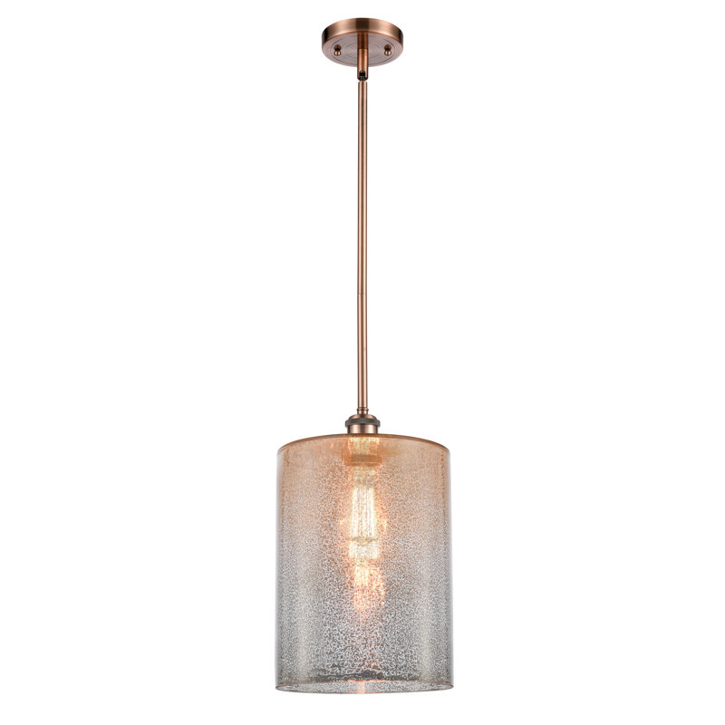 Luminaire suspendu cylindrique à 1 lumière Leilani, Ampoule non incluse, Mercure, Cuivre antique