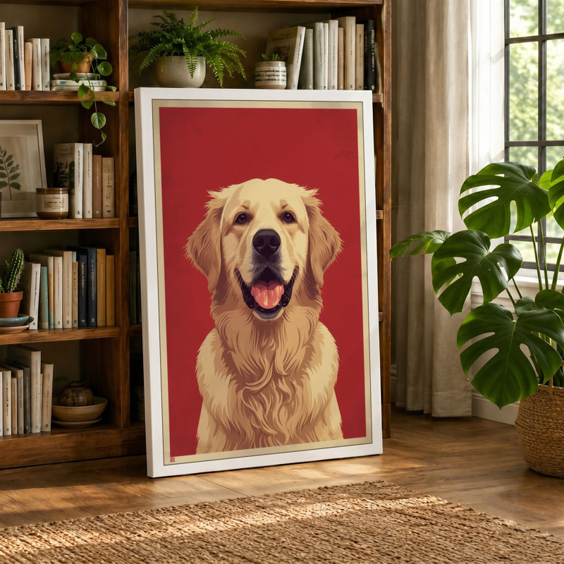 Golden Labrador Portrait Modern - Wrapped Canvas, 30x20 - 76.2 x 50.8 cm, Ochre Border
