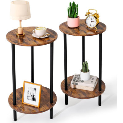 Petite table de bout ronde, table d'appoint noire pour la chambre à coucher, ensemble de table de chevet 2, décor moderne, table basse ronde pour salon, table d'appoint pour canapé pour les petits espaces