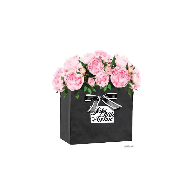 Saks 5th Bag With Pink Peony by Amanda Greenwood - Painting on Canvas, 30.48 cm H x 45.72 cm W, Wrapped Canvas