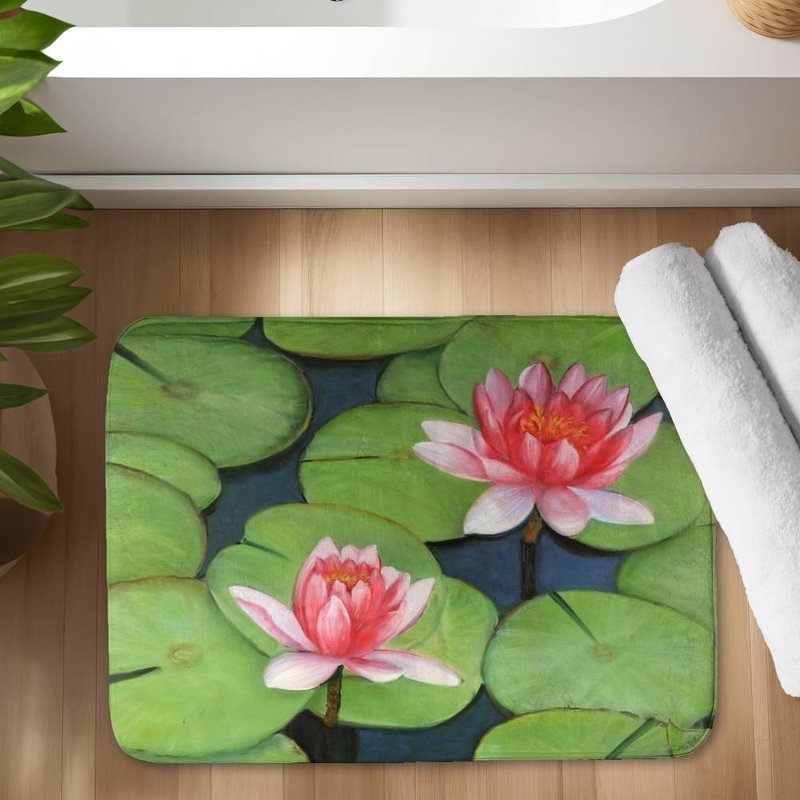 Lotus flowers in a swamp Bath Mat with Non-Slip Backing - Quick Dry Memory Foam Bathroom Rug - Absorbent - Modern Plush Spa-Style - Machine Washable