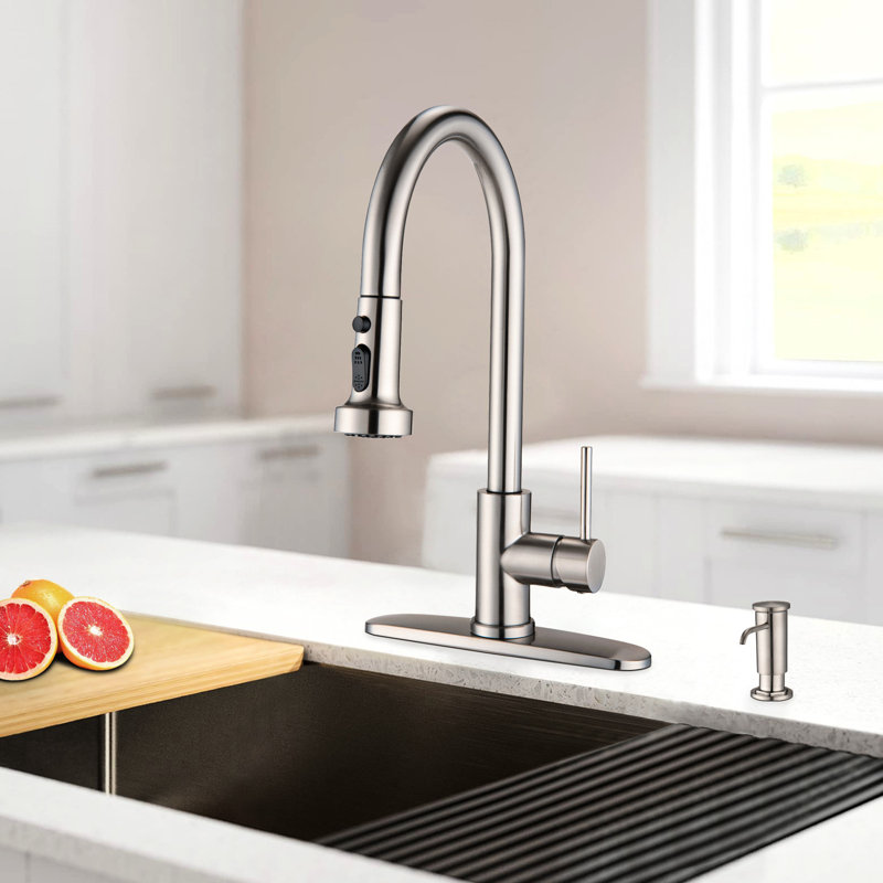 Brushed Nickel Stainless Steel Faucet For Kitchen With Soap Dispenser - Scratch Resistance, Rust Spot 1.8Gpm Flow Finish And Scratch-, Rust-, Spot-, Pause Feature