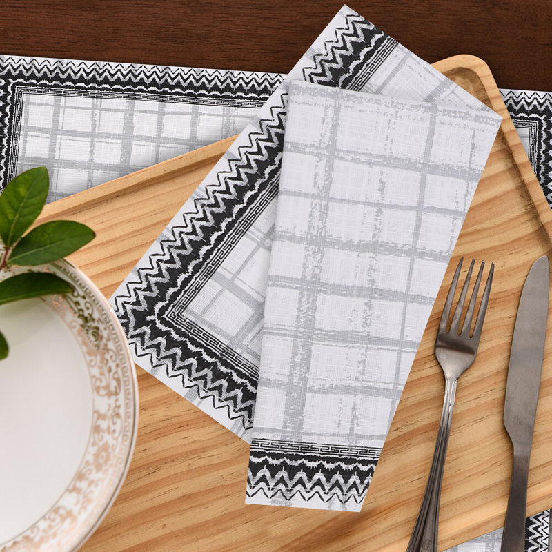 Print Cloth Napkins 100% Cotton Table Napkins Multi-Pattern Square Napkins 20+ Colors, Black/White