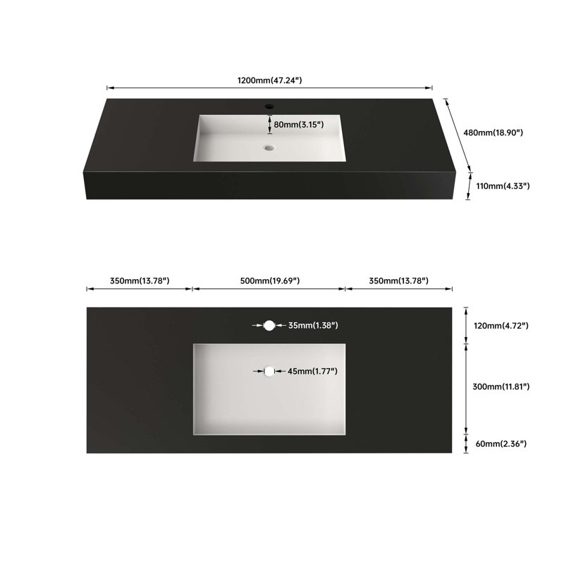 Solid Surface Basin with Single Faucet Hole