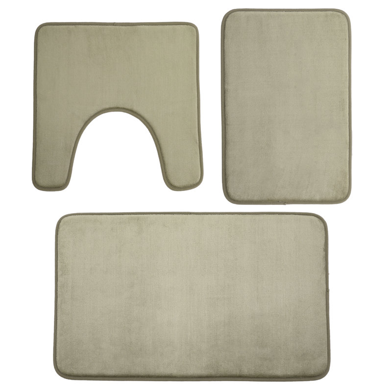 Ensemble de tapis de salle de bain en mousse viscoélastique 3 pièces, tapis de bain en flanelle antidérapante avec tapis de toilette en forme de U, vert olive