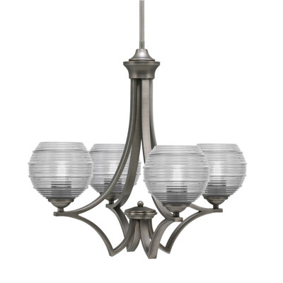 Zilo 4 Light Uplight Chandelier Shown With 6" Clear Ribbed Glass