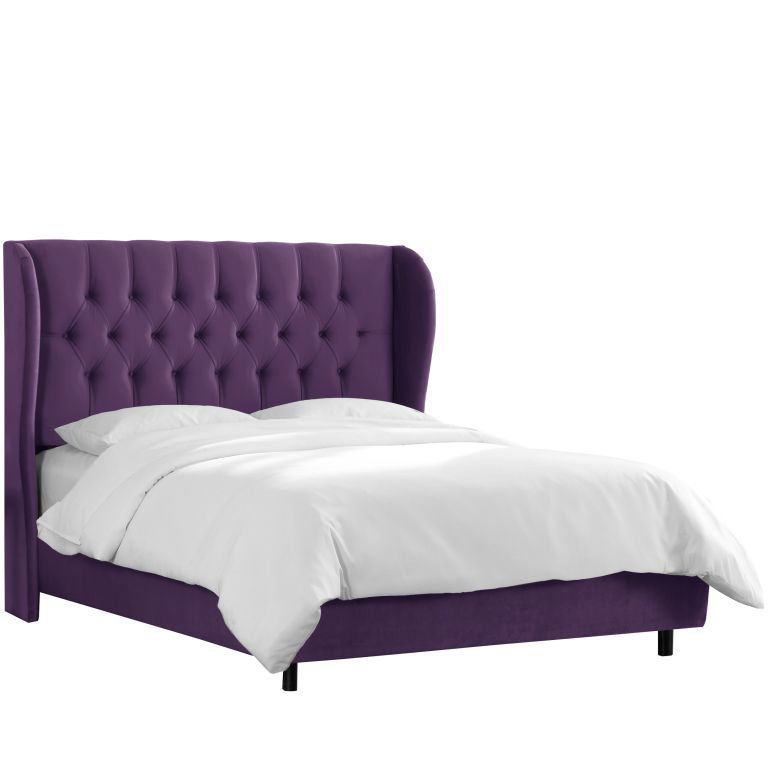 Lit tapissier capitonné standard à profil bas Knaresborough, Très grand, Velours aubergine classique