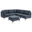 Canapé modulaire en lin bleu foncé, 5 places, L 93,5 po x l 91,0 po x H 35,0 po