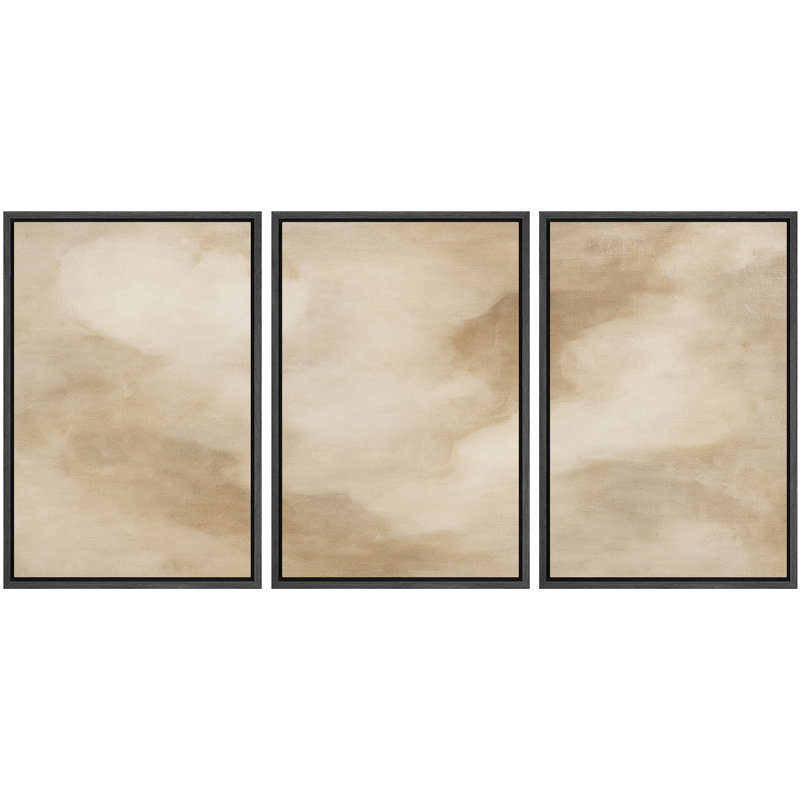 «Neutral Beige Abstract Cloudy Minimal Wall Art», reproduction d'art sur toile encadrée dans la chambre principale, 3, Noir