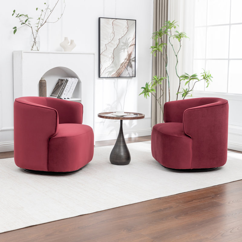 Fauteuil demi-tonneau pivotant rembourré Tybias, Rouge