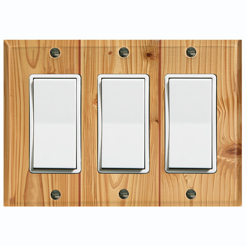 Metal Light Switch Plate Outlet Cover (Biege Wood Print - Triple Rocker)