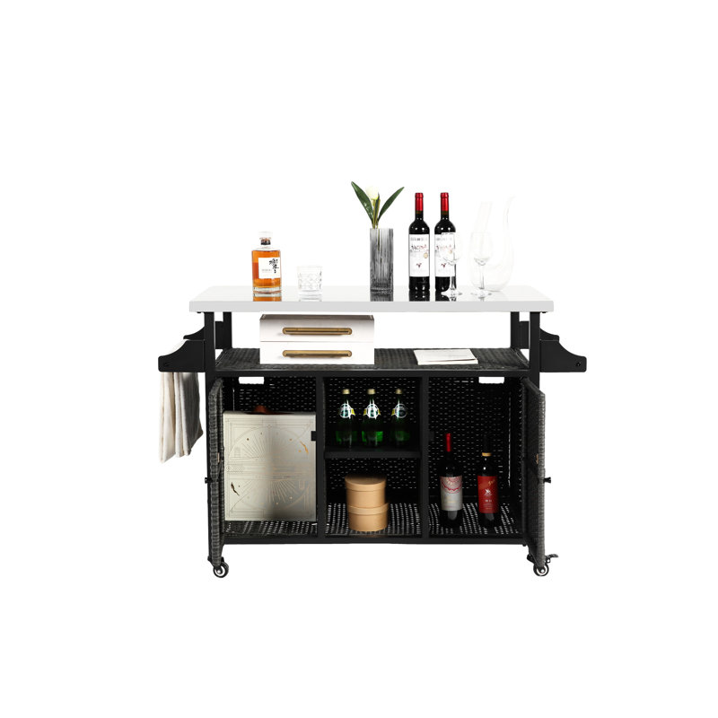 Grand chariot-bar avec table en acier inoxydable, table roulante extérieure grise, - peu encombrant