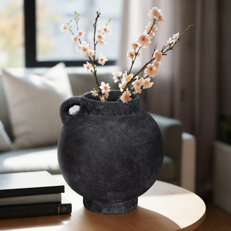 Contemporary Round Vase Handcrafted Terracotta Pottery Modern Sculptural Design Accent Vessel with Artisan Texture and Minimalist Silhouette for Elevated Interior Style and Visual Interest
