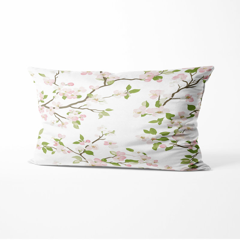 Coussin décoratif floral - coussin à imprimé floral rose, H 12 po x l 20 po