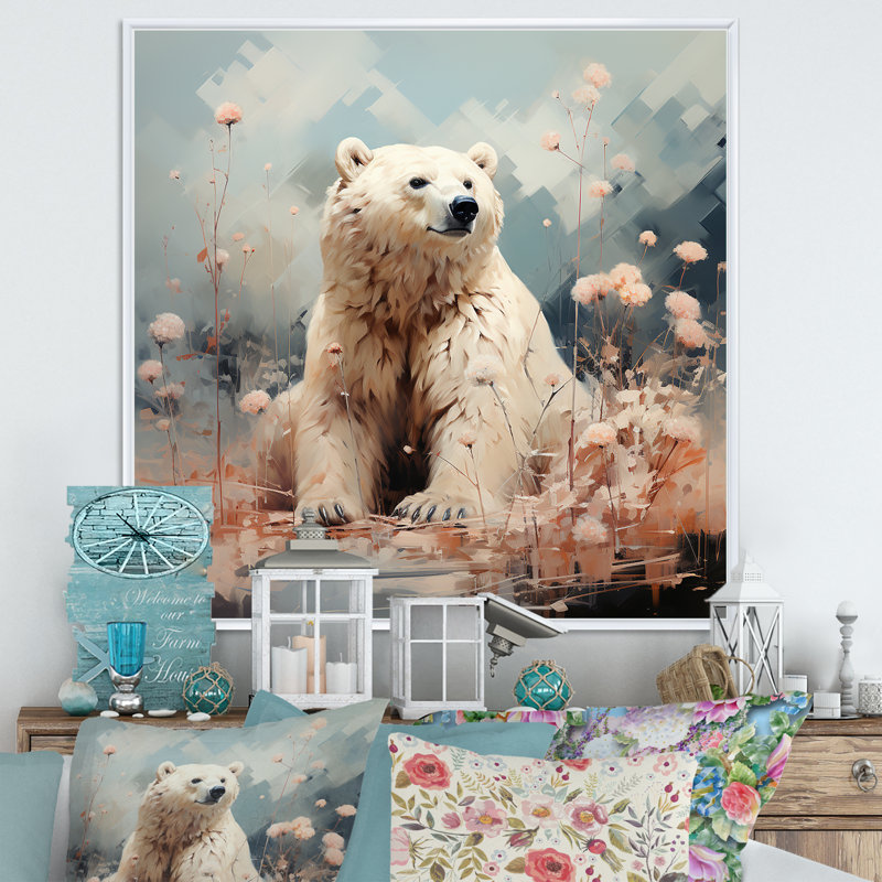 Ours polaire dans une sérénité pastel sur toile, H 36 po x l 36 po x P 1,5 po, Cadre flottant blanc