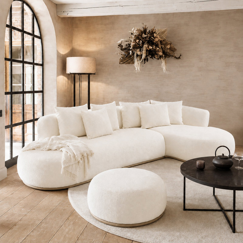 Upholstered 135 " Polyester L-Shaped Sectional, Beige, Right Hand Facing