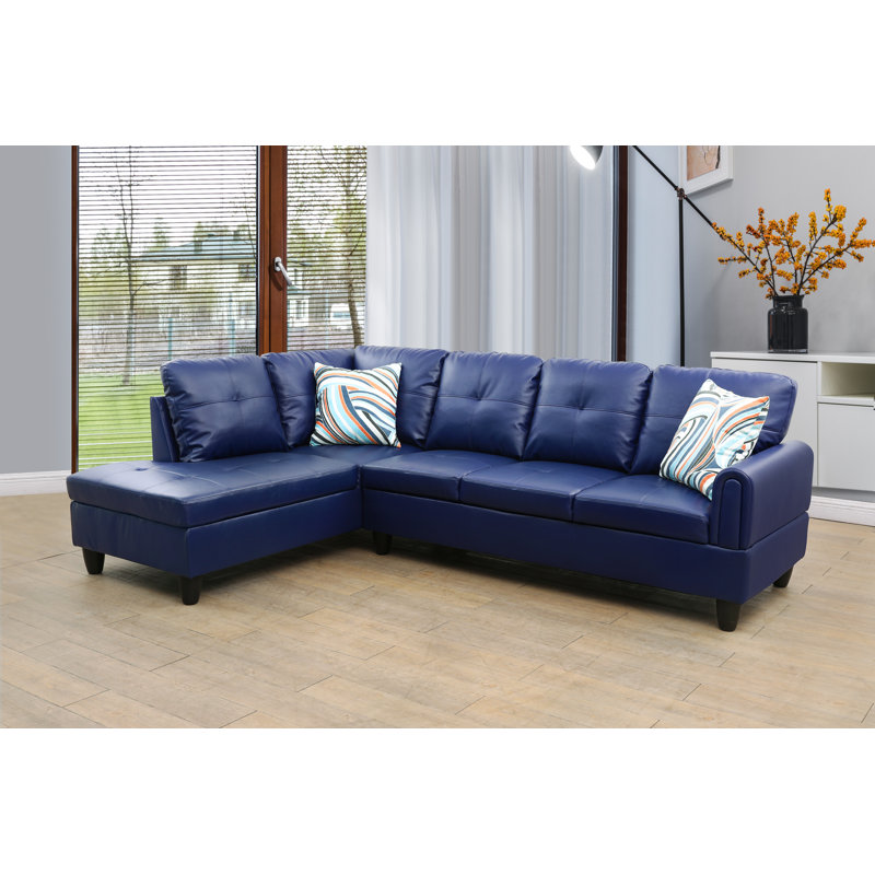 Symonds Faux Leather L-Shaped Sectional Left Hand Facing, Black, Blue Faux leather