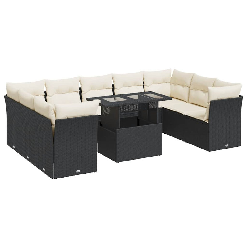 Ensemble de canapé de jardin Vidaxl, Coussin noir / structure noire