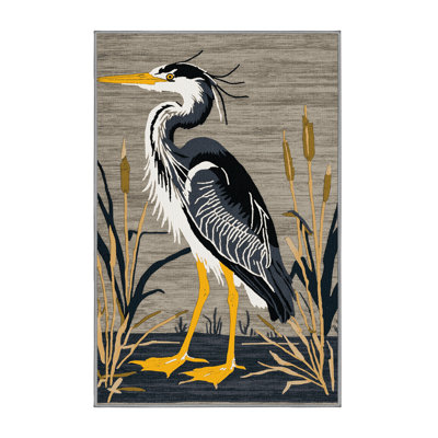  Tapis lavable noir à couronne héron